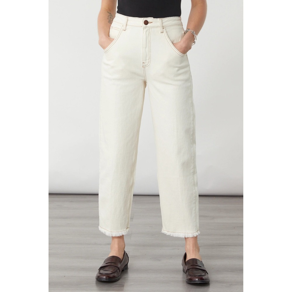Seventy + Mochi Mia Jean Barrel Leg Western Stitch Ecru Size W26/L32